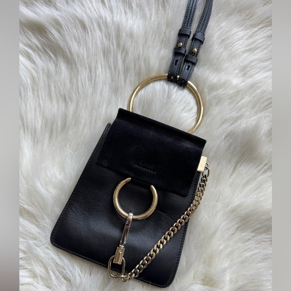 Chloe Mini Faye Bracelet Black Leather Suede Crossbody Bag - Picture 3 of 7
